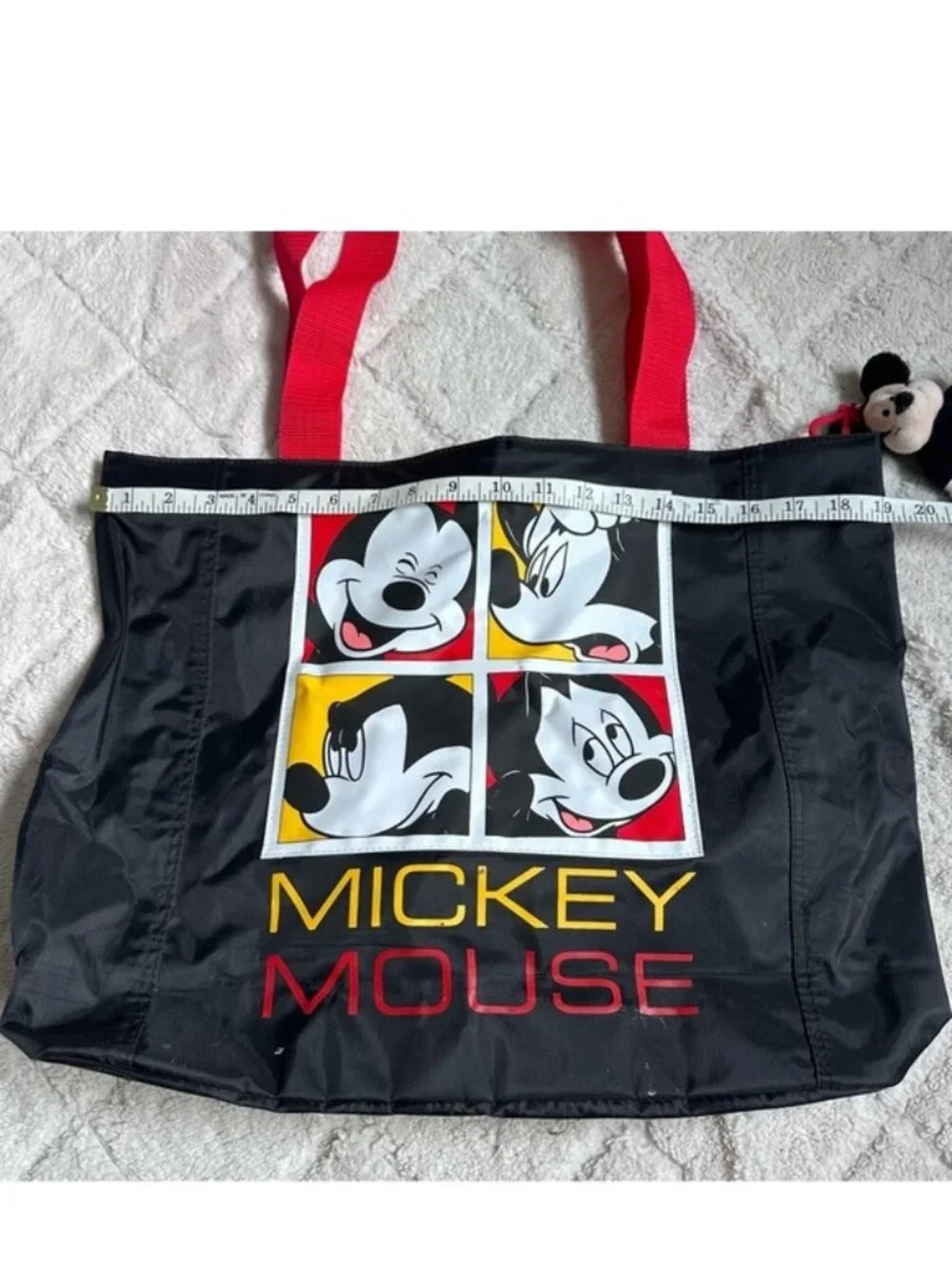 Disney X Mickey Unlimited | Black Canvas 90's Mickey Collage Tote Bag & Keychain